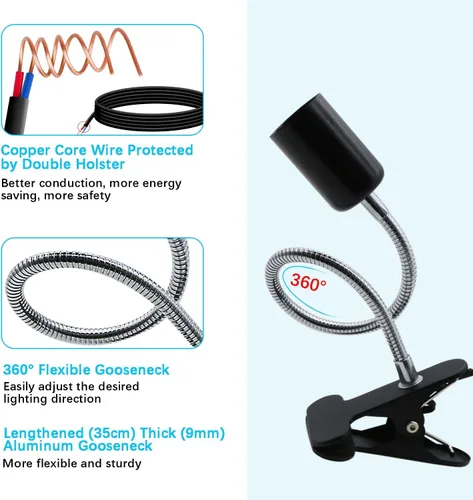 Vista 3 de E26/E27 Soporte de lámpara de escritorio Clip de alambre para el cuello Clip de abrazadera en la luz Flexible de cuello de cisne Abrazadera
