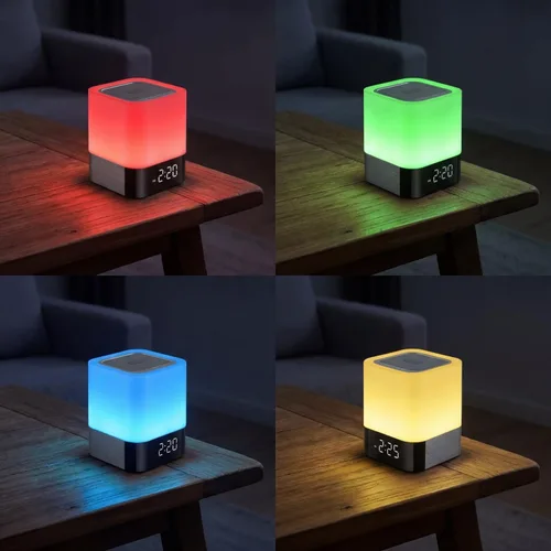 Vista 2 de Gallstep Luces nocturnas Altavoz Bluetooth, despertador, altavoces Bluetooth, sensor táctil, lámpara de noche regulable multicolor cambiante