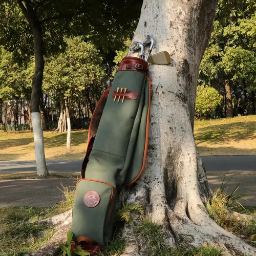 Vista 7 de Tourbon Bolsas de transporte vintage para palos de golf - Lona y cuero Golf Bag for Walking Par 3 Courses, Traveling, with Padded Lining