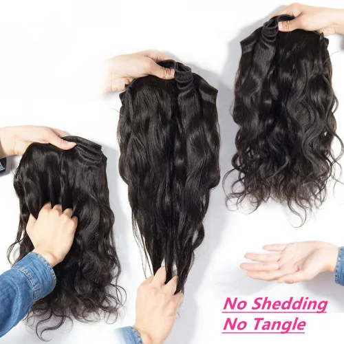 Vista 6 de Paquetes con extensiones de cabello ondulado con cierre (10 12 14+10, parte libre) cierre de encaje 4×4 con 3 paquetes 100% cabello humano virgen