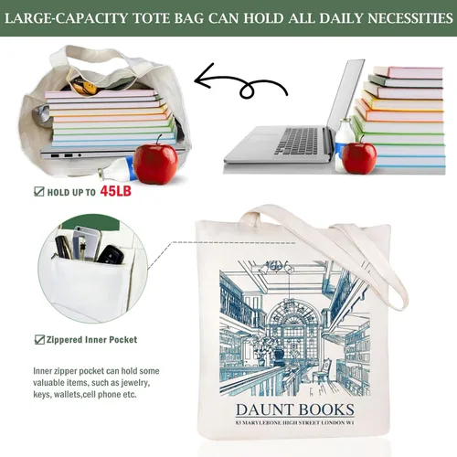 Vista 6 de Andeiltech Canvas Tote Bag Aesthetic Cute Vintage Tote Bags Book Shoulder bag Gifts Reusable Grocery Bags for Women