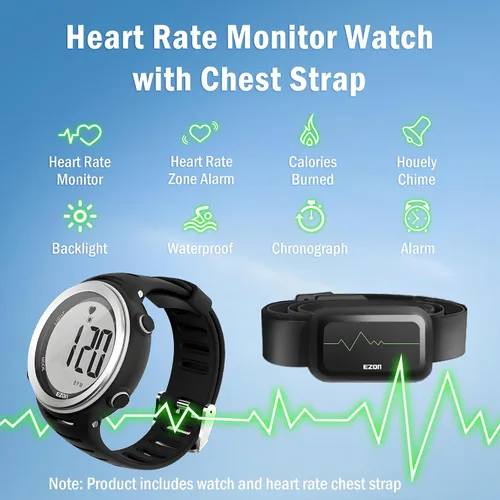 Vista 6 de EZON Monitor de frecuencia cardíaca y correa de pecho, monitor de frecuencia cardíaca de ejercicio, reloj deportivo con HRM, impermeable