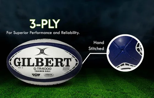 Vista 6 de World Rugby Shop X Gilbert G-TR4000 - Pelota de rugby para adultos y jóvenes, tallas 3, 4 y 5, cosida a mano, construcción de 3 capas
