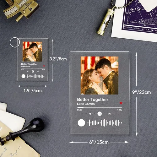 Vista 7 de Canción acrílica personalizada con foto, placa de música transparente personalizada, cubierta de álbum de fotos personalizada, luz nocturna