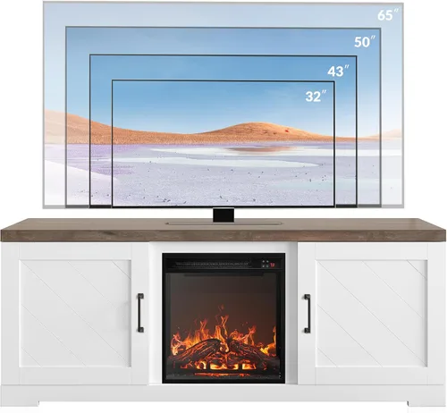 Vista 6 de BELLEZE Moderno soporte de TV de 58" estilo granja con calefactor eléctrico de chimenea de 18" y centro de entretenimiento multimedia para TV
