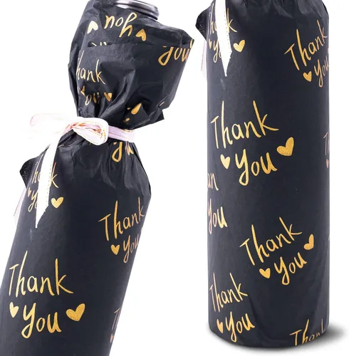 Vista 6 de MR FIVE 200 hojas de papel de seda dorado de agradecimiento a granel, 20 x 14 pulgadas, papel de seda dorado de agradecimiento para embalaje Negro