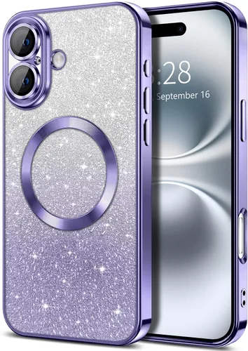 Vista 103 de Hython Funda para iPhone 13 Pro transparente con purpurina magnética [compatible con MagSafe] Protector completo de lente de cámara delgado
