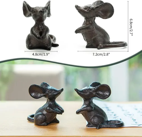 Vista 5 de Sungmor Adorno de ratón lindo de hierro fundido, estatuas decorativas y encantadoras para interiores y exteriores, interesante escultura
