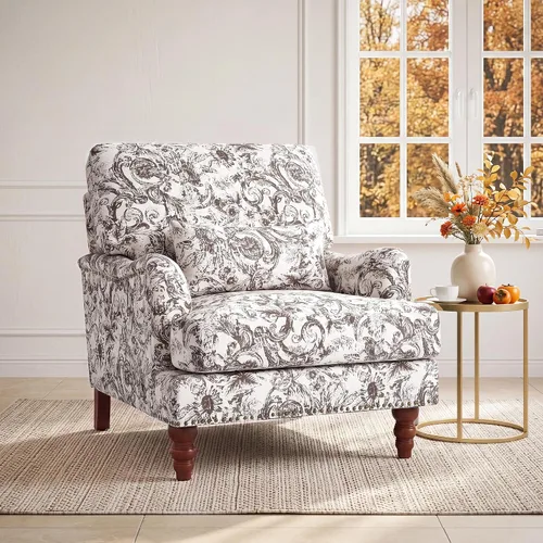 Vista 27 de Mid-Century - Silla decorativa moderna con almohada lumbar, color gris Chenille Gris Claro