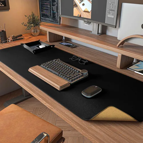 Vista 19 de DAWNTREES - Tapete de escritorio a doble cara, almohadilla de escritorio de cuero, negro 35.5"x17", protector de escritorio de corcho