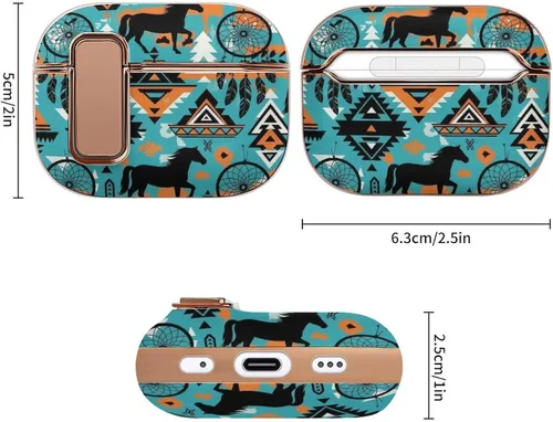 Vista 2 de Soft Plastic Protective Cover Compatible with Airpods Pro 2 Wireless Charging Case Dream Catcher Western Southwest Aztec Horse Art, Accessories for
