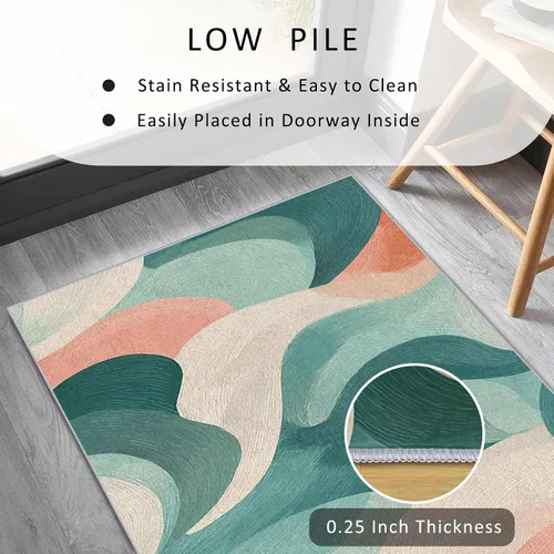 Vista 4 de Blue Fluid Line Runner Rug 2x4 Small - Hallway Runner Rug Ocean Wave Abstract Art Pattern, Non Slip, Washable, Blue Fluid Line Home Decor Carpet for