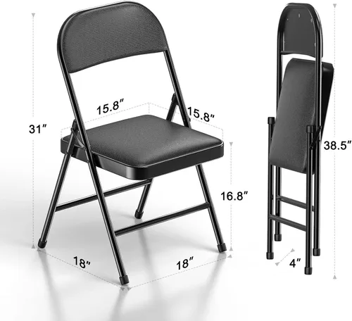 Vista 3 de Nazhura Paquete de 4 sillas plegables, juego de sillas de comedor de tela con cojín acolchado y respaldo, asiento interior y exterior para hogar