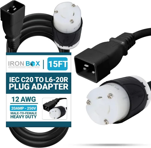 Vista 10 de IronBox Electric - Cable de alimentación de enchufe IEC C20 a L6-20R resistente - Chaqueta de 12 AWG - Clasificado para 20 amperios y 250 V - Cable