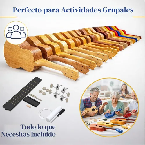 Vista 4 de Kit de ukelele de bricolaje: construye tu propia guitarra con kit de ukelele soprano de 21 pulgadas, incluye 33 piezas para hacer tu propio ukelele