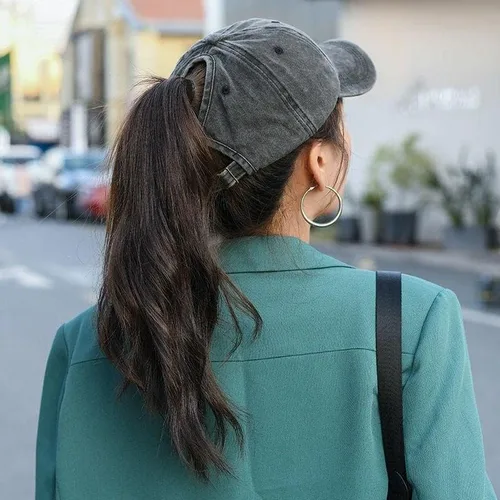 Vista 2 de GEGEEN DOMOG Sombreros de cola de caballo para mujer, gorras de béisbol para mujer, sombrero de camionero, sombreros de moño alto con agujero grande