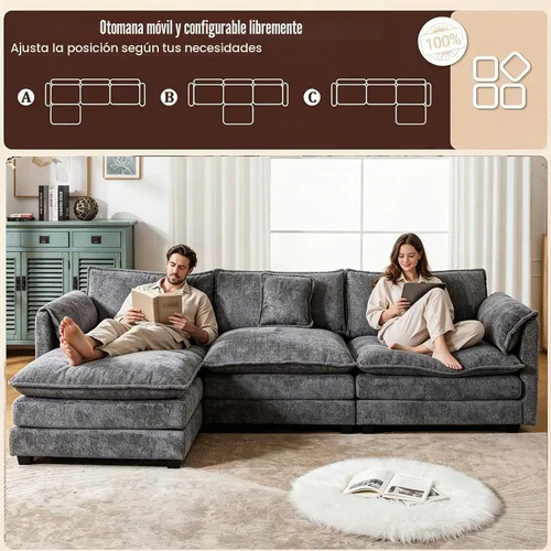 Vista 5 de GNIXUU Sofá seccional modular en forma de L de 112" tipo nube, sofás seccionales modernos de chenilla para sala de estar, cómodo sofá de 4 plazas