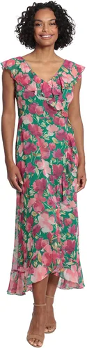 Vista 8 de London Times London Times - Vestido largo de gasa para mujer, con volantes, de gasa, para invitada de boda