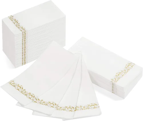 Vista 9 de AMERICAN HOMESTEAD - Toallas de Mano Desechables para Baño - Diseño Decorativo Be Our Guest Dorado - Servilletas de Invitados Similares al Lino