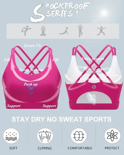Vista 4 de Brasieres deportivos para mujer, con relleno, tipo camiseta sin mangas, sexis, con espalda cruzada, de alto impacto, largos, ideales para practicar