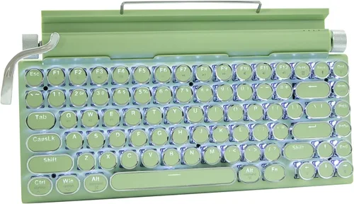 Vista 8 de Teclado mecánico retro estilo máquina de escribir Adventurers con luz LED trasera 83 teclas Bluetooth 5.0 eje azul, adecuado para computadoras