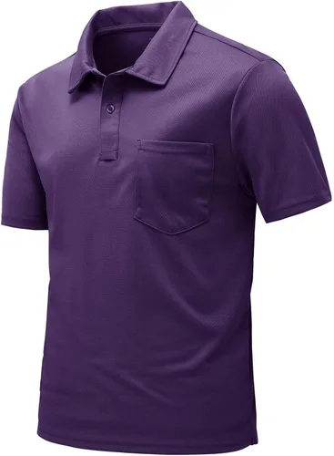 Vista 36 de Rdruko Camisas polo para hombre de manga corta, secado rápido, para golf y deportes al aire libre con bolsillo 01 Negro