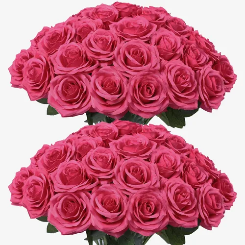 Vista 25 de Flores artificiales de rosa, rosas artificiales, rosas de seda, rosas falsas de aspecto real con tallos para manualidades, ramos de boda, centros