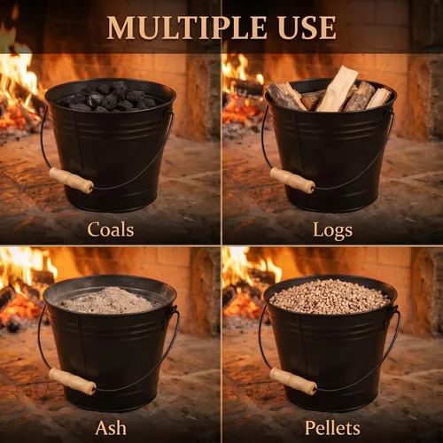 Vista 6 de Kit de limpieza de estufa y chimenea de 4 piezas: cubo de ceniza pequeño de 1.59 galones, cepillo, guantes, juego de herramientas de paleta