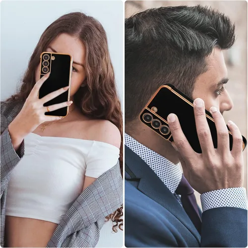 Vista 5 de RALEAVO para Samsung Galaxy S21 5G Funda de teléfono con borde chapado de lujo, cubierta delgada ligera brillante con brillo, cubierta protectora