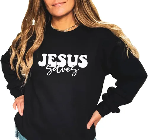 Vista 6 de Jesus Saves Sweatshirt, Christian Sweat, Religious Christian Apparel Sand