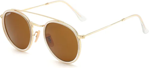 Vista 2 de CONRAD RONTGEN - Lentes de sol redondos retro para mujeres y hombres, doble puente con protección UV400