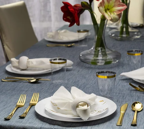 Vista 5 de Plasticpro Tenedores desechables de plástico dorado resistente, cubiertos de plástico elegantes que parecen cubiertos de oro real, utensilios