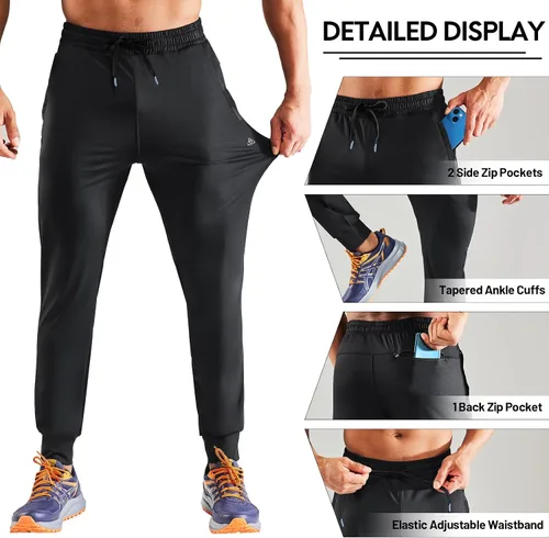 Vista 2 de Haimont Pantalones deportivos para hombre con bolsillos con cremallera, cintura elástica, ligeros, para correr, entrenamiento, gimnasio