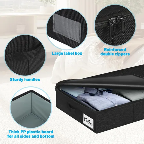 Vista 7 de Contenedores de almacenamiento debajo de la cama, paquete de 2 unidades, 4 pulgadas delgado de perfil bajo debajo de la cama, organizador