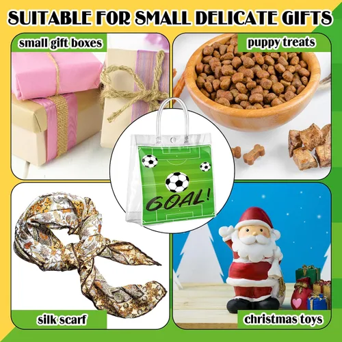Vista 3 de Abbylike 24 bolsas transparentes de regalo para copa de fútbol con asas, bolsas de PVC transparente para aperitivos, bolsas de golosinas
