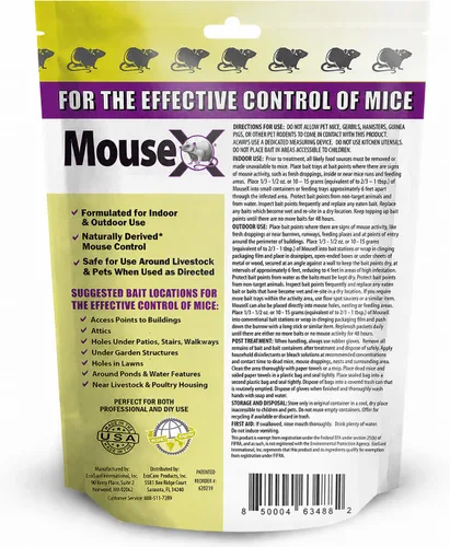 Vista 2 de MouseX Pellets de cebo de control de roedores para ratas y ratones - Pellets de uso en interiores y exteriores Bolsa de 5 onzas Sin veneno