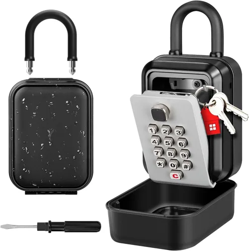 Vista 9 de Caja de bloqueo de llave portátil, resistente al agua para llaves con código, oculta una llave en el exterior, caja de bloqueo de combinación de 12