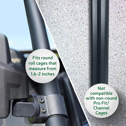 Vista 3 de UTV Kit de espejo retrovisor lateral (paquete de 2) – Compatible con barra redonda de jaula enrollable de 1.6 a 2 pulgadas – Se rompe y ajustable
