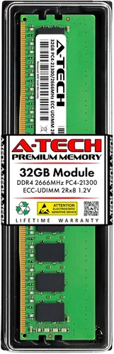 Vista 19 de A-Tech Servidor 4GB DDR4 2133MHz PC4-17000 ECC UDIMM 1Rx8 Rango único 1.2V ECC sin búfer DIMM 288-Pin Server & Workstation RAM módulo