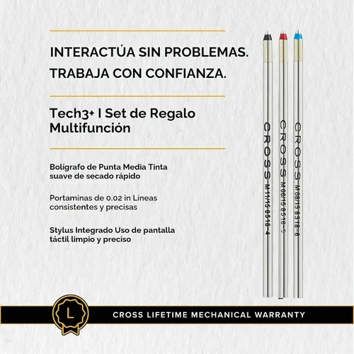 Vista 7 de Cross Tech3+ Recargable Tech3+ Presentado en una Caja de Regalo Premium - Punta Media, Tinta Negra, Negro