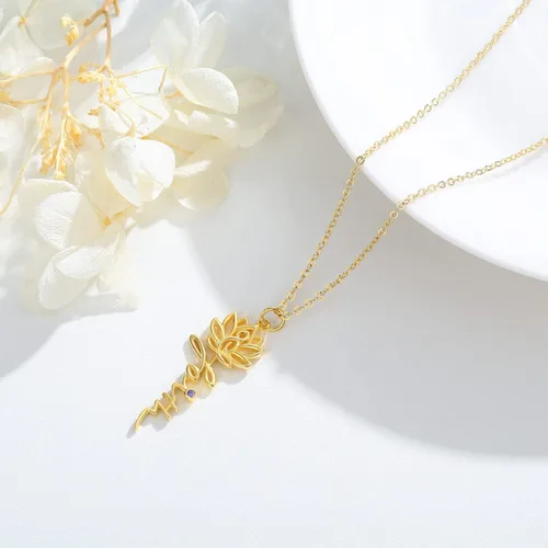 Vista 3 de Midir&Etain Birth Flower Necklace 925 Sterling Silver Flower Pendant Birth Flower Jewelry Gifts for Women Hypoallergenic Necklace for Sensitive Neck