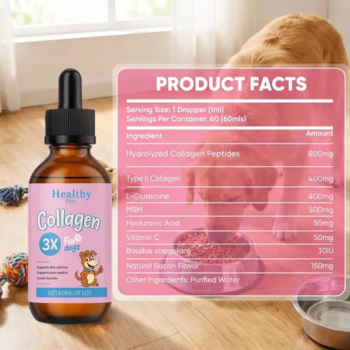 Vista 3 de Colágeno líquido para perros, colágeno diario para perros con tres tipos de colágeno y VC, suplemento saludable para las articulaciones, abrigo