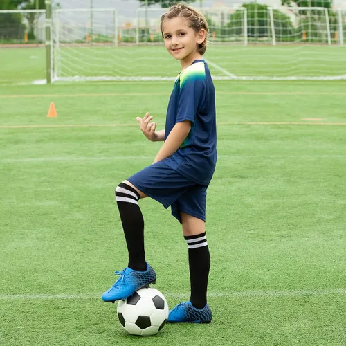 Vista 3 de JABASIC - Tacos de fútbol para exteriores para niños, zapatos de fútbol atléticos y firmes
