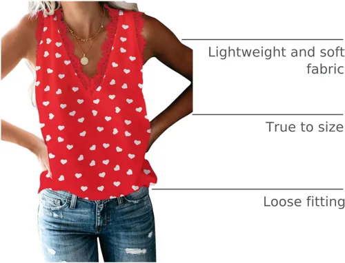 Vista 135 de VIISHOW - Camiseta sin mangas, sexy, con cuello en V y bordes de encaje para mujer, camisola de vestir, camisas de gasa, sin mangas, casuales