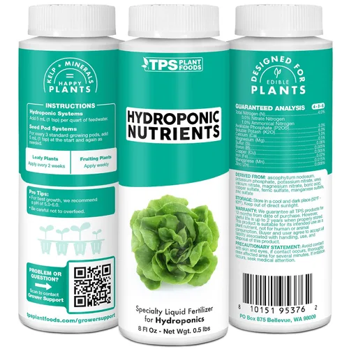 Vista 5 de Nutrientes Hidropónicos para Plantas Comestibles, Alimento Líquido Completo de Una Parte para Sistemas Hidropónicos, 8 oz (250mL)