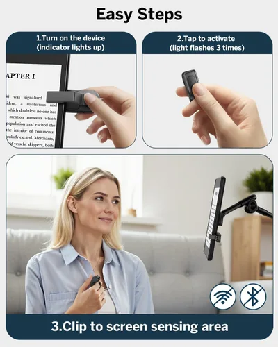 Vista 3 de DATAFY [Compatible con Fundas] Anillo Girador de Página con Control Remoto para Kindle Paperwhite Oasis Scribe Kobo eReaders, Controles Remotos