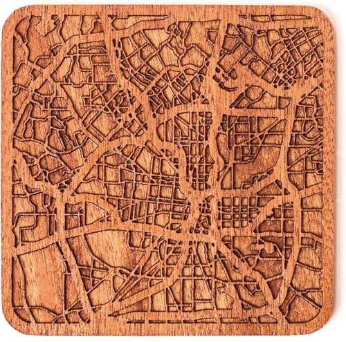 Vista 78 de Posavasos Amsterdam Map by O3 Design Studio, 1 pieza, posavasos de madera Sapele con mapa de la ciudad, hecho a mano, varias ciudades opcionales