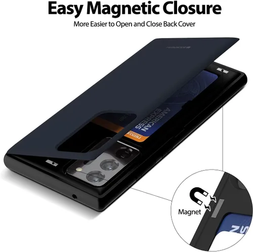 Vista 4 de GOOSPERY Parachoques magnético para puerta compatible con Galaxy Note 20 Ultra, funda tipo billetera con soporte para tarjetas, cierre automático