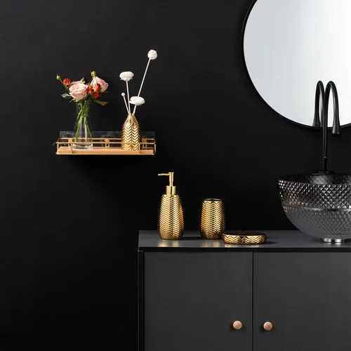 Vista 6 de Accesorios de baño dorados, hermoso juego de decoración de baño, juego de regalo de cerámica de 5 piezas, dispensador de jabón, soporte para cepillo