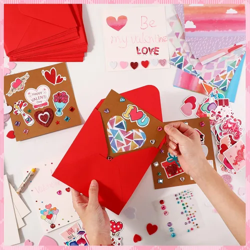 Vista 5 de Zonon Paquete de 32 manualidades de San Valentín, kits de San Valentín, tarjeta de San Valentín con sobres, calcomanías de espuma de corazón